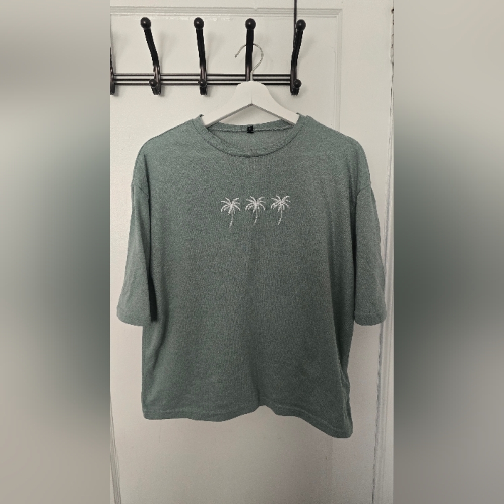Green T-Shirt with Palm Tree Design